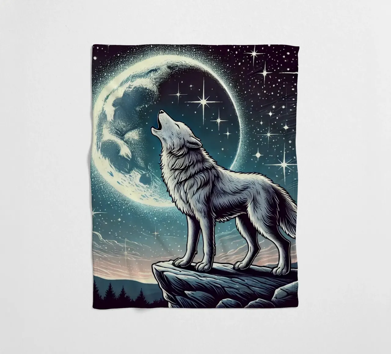 Lupo d'argento che ulula alla luna coperta in pile da FluffyToons