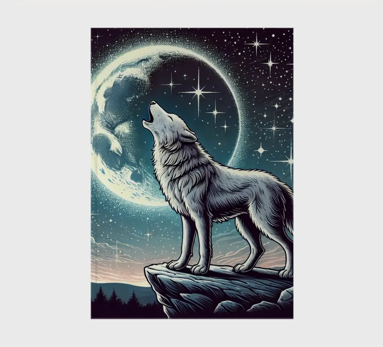 Lupo d'argento che ulula alla luna diario da FluffyToons
