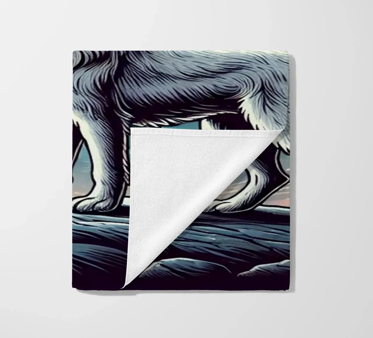 Lupo d'argento che ulula alla luna telo mare da FluffyToons