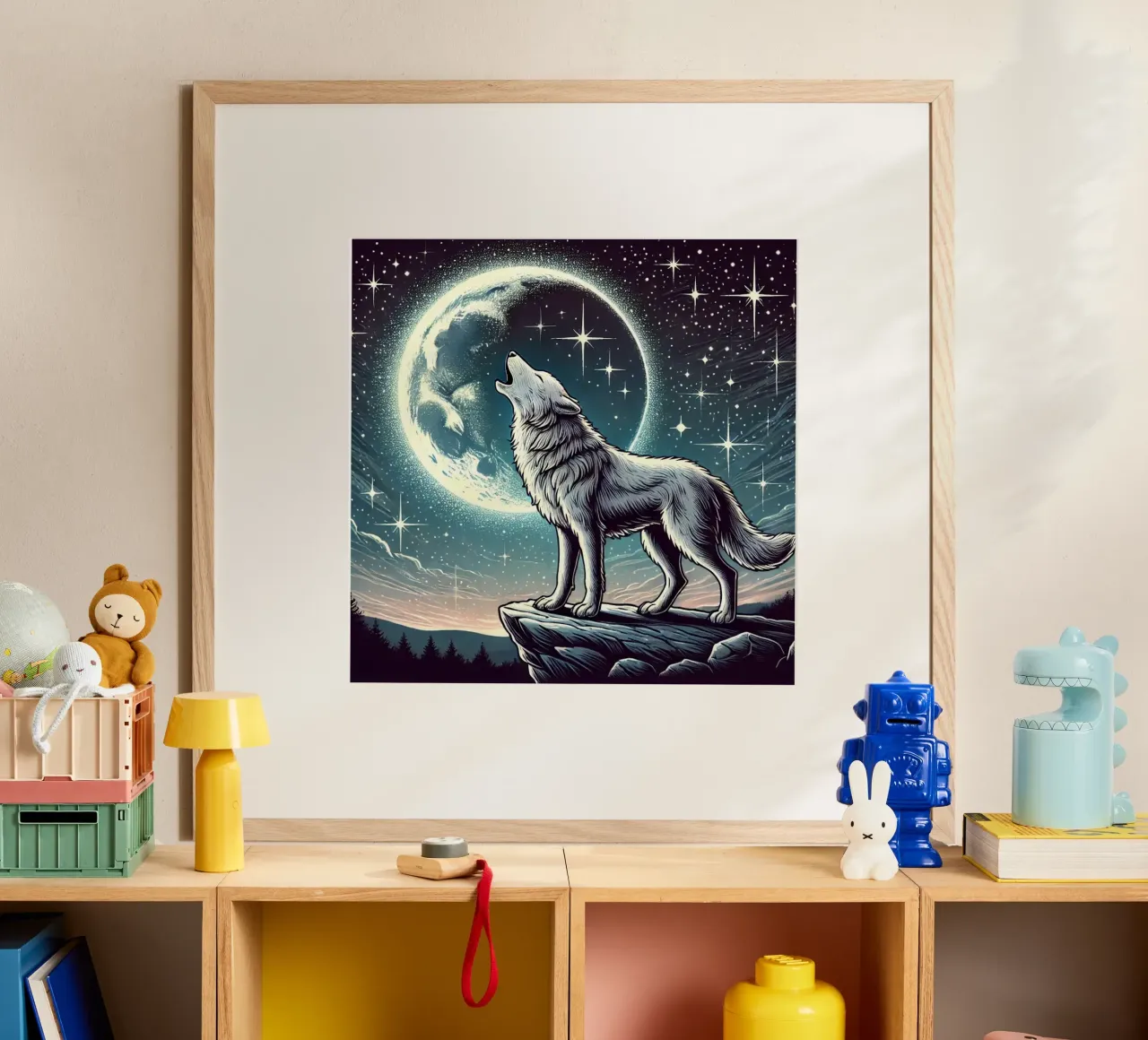 Lupo d'argento che ulula alla luna poster da FluffyToons