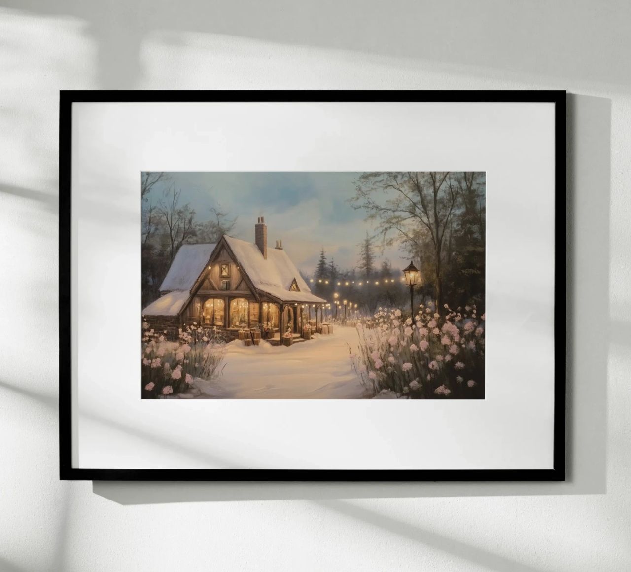 Gemütliches Winterhaus in der Abenddämmerung Poster von Melloi Art Print