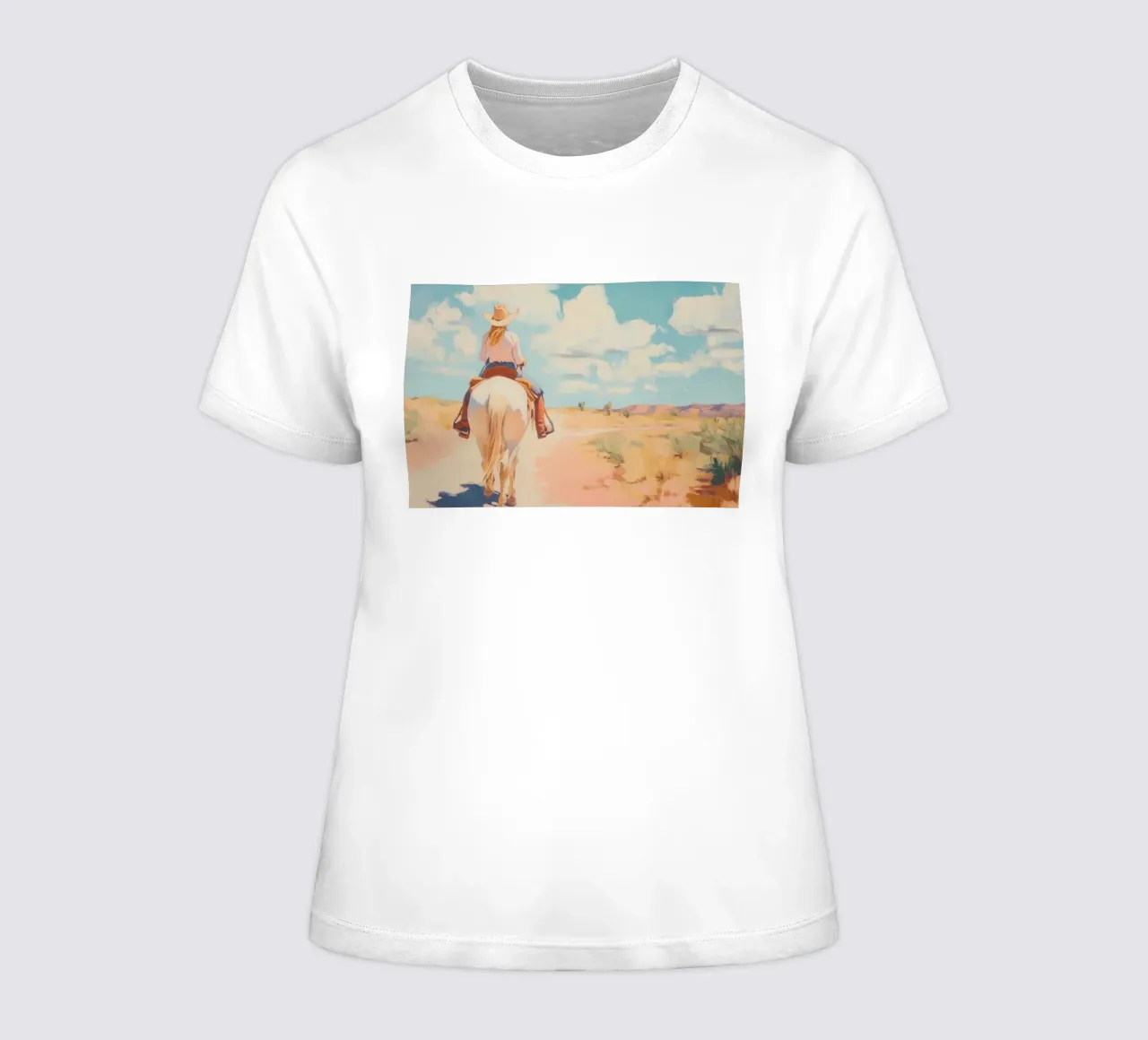 Western Desert Horseback Ride women's fitted t-shirt by Melloi Art Print