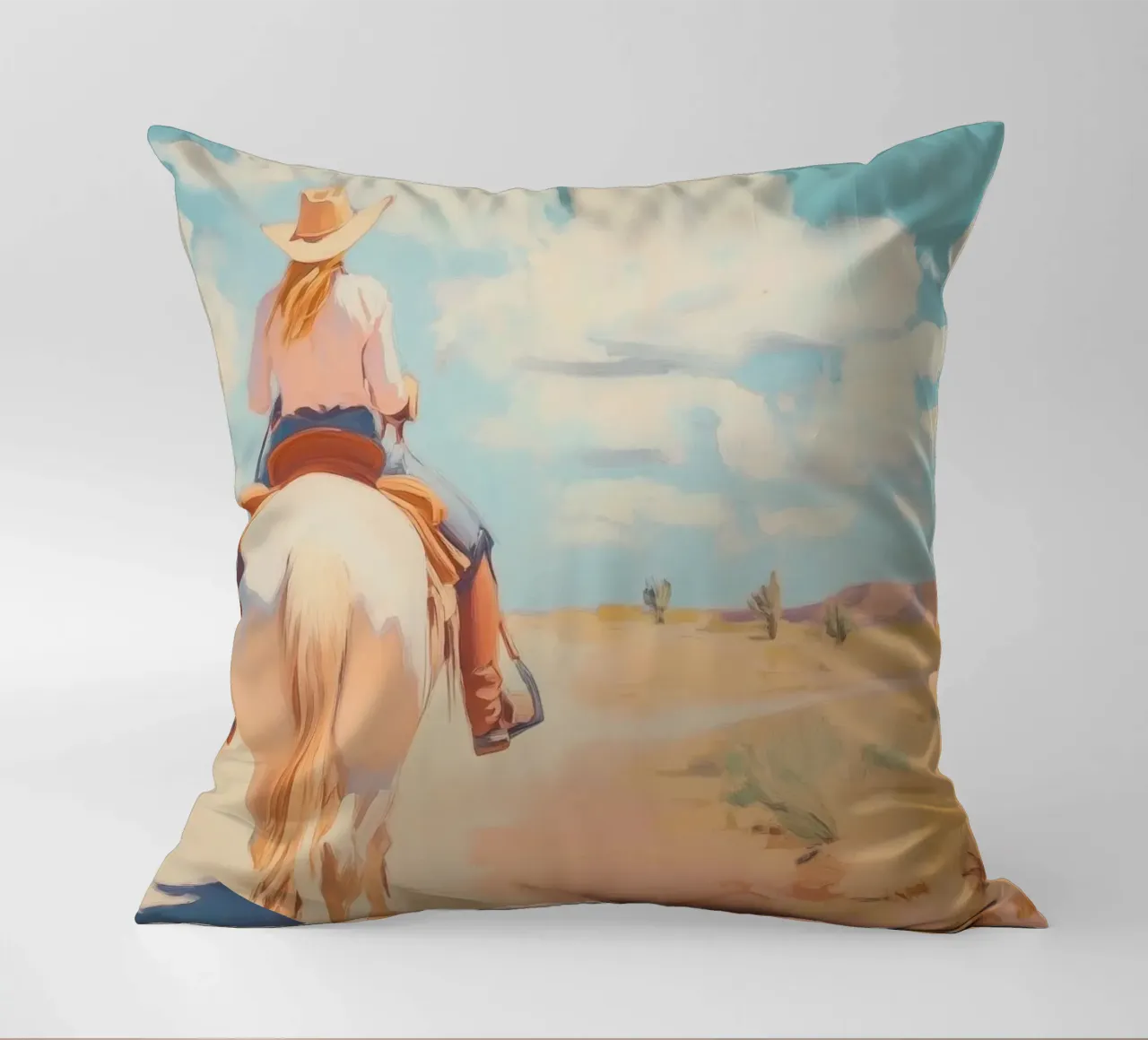 Cavalcata nel deserto occidentale cuscino da Melloi Art Print