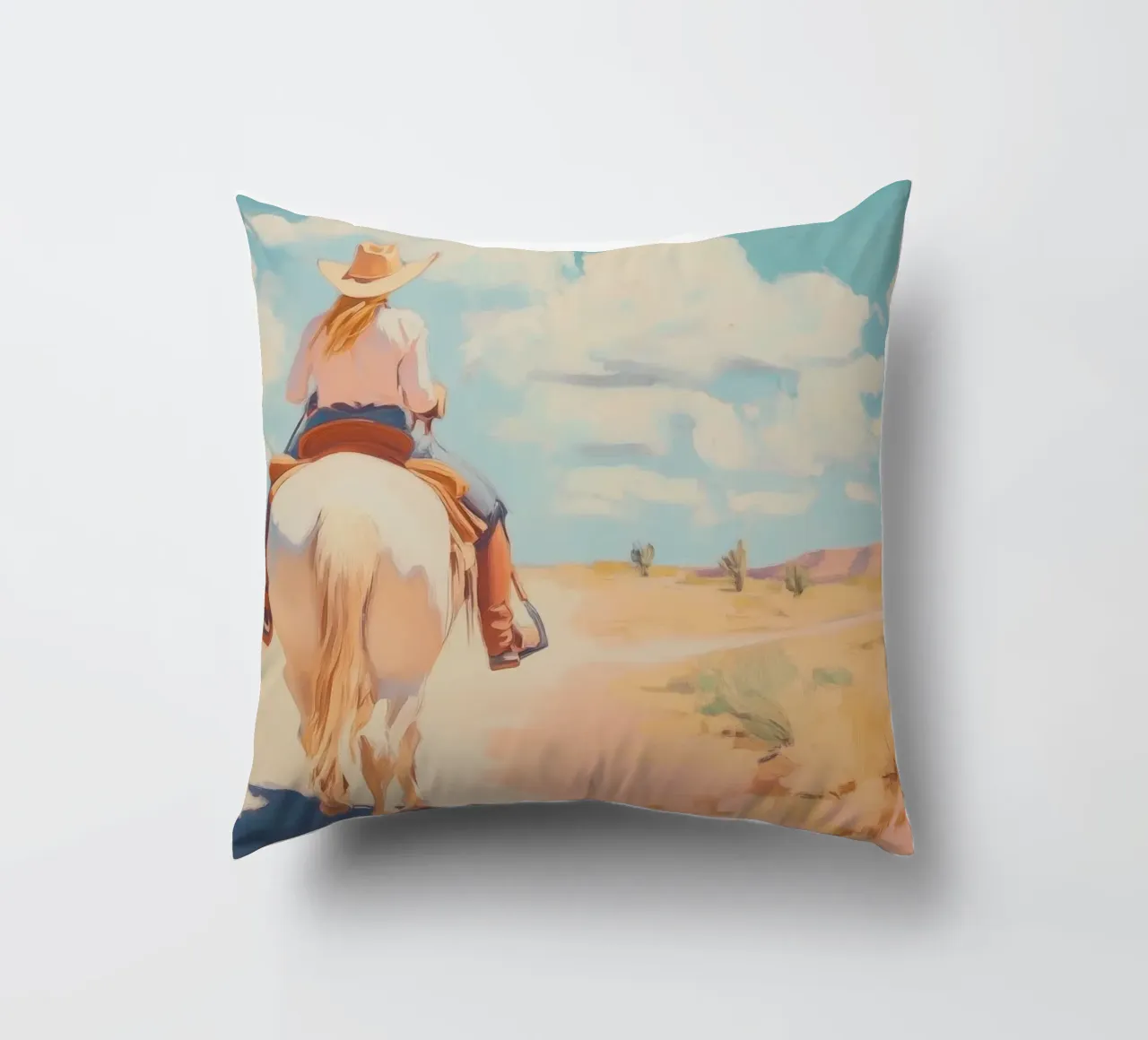 Cavalcata nel deserto occidentale cuscino da Melloi Art Print