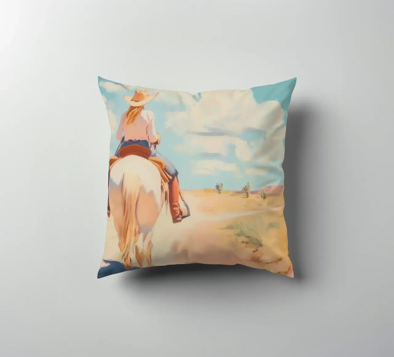 Cavalcata nel deserto occidentale cuscino da Melloi Art Print