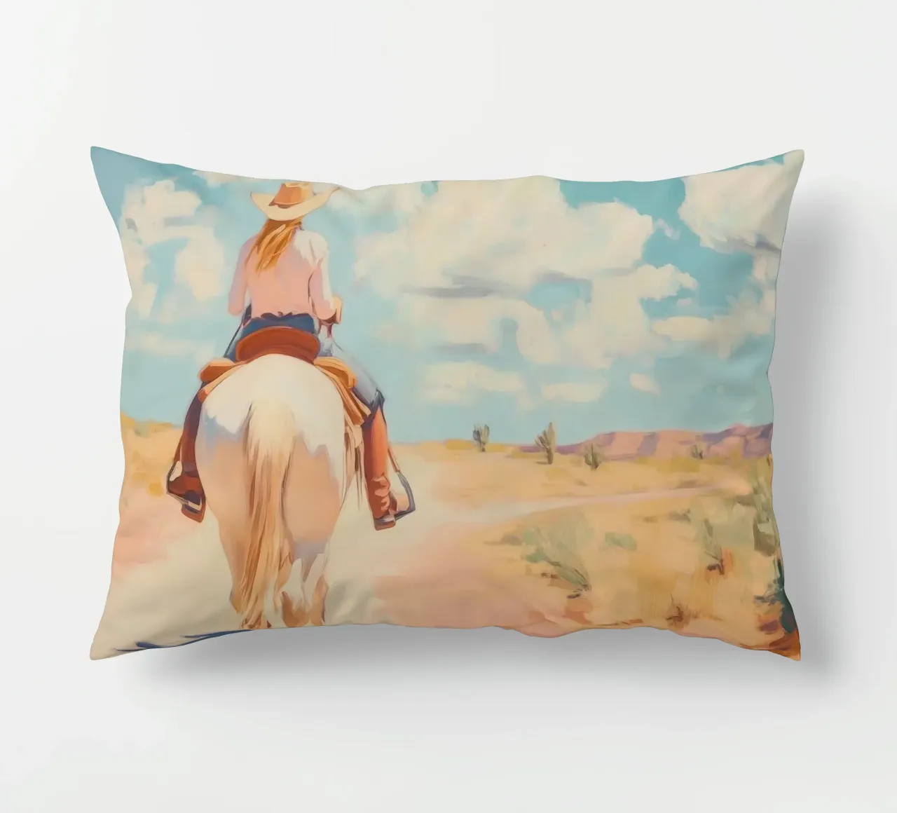 Cavalcata nel deserto occidentale cuscino da Melloi Art Print