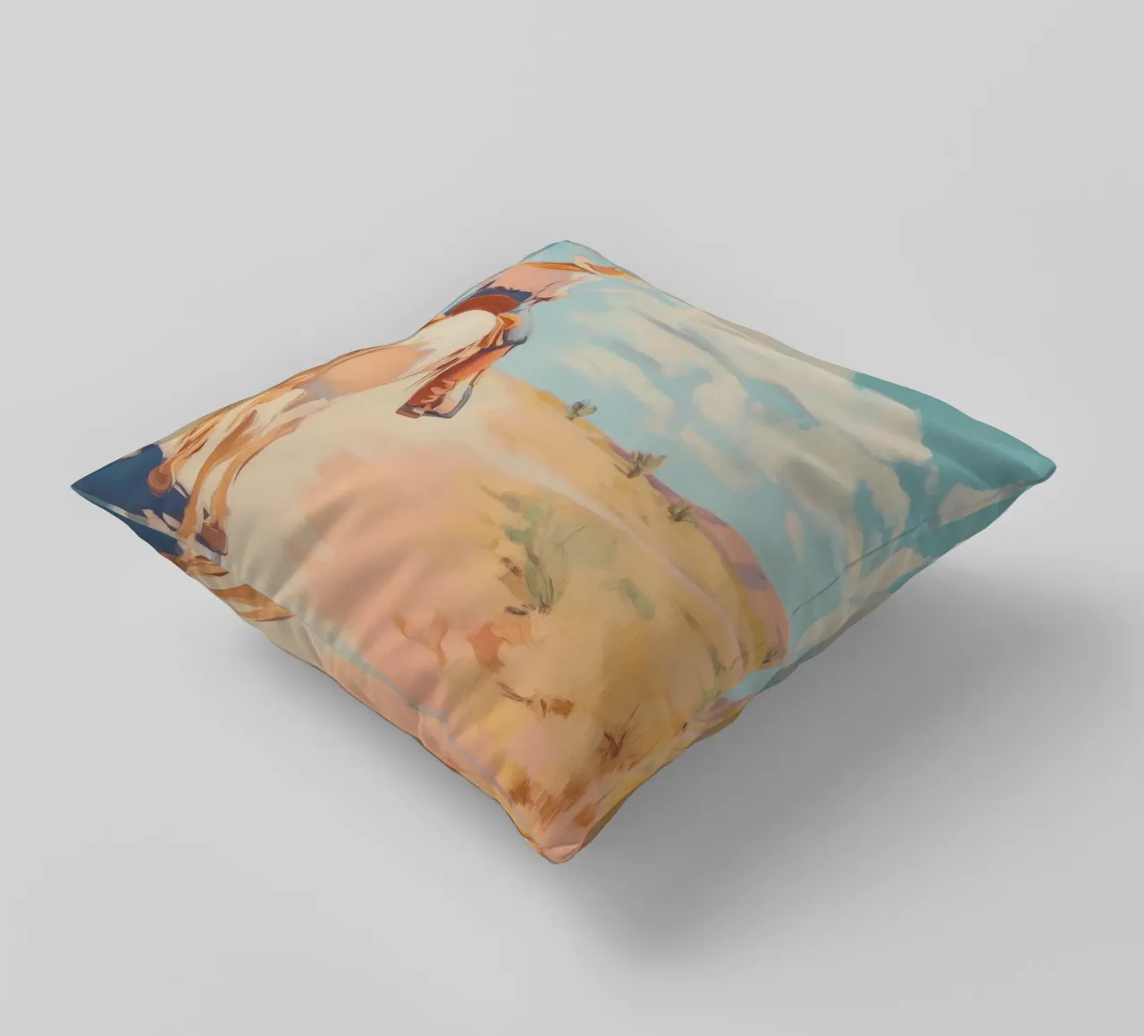 Cavalcata nel deserto occidentale cuscino da Melloi Art Print