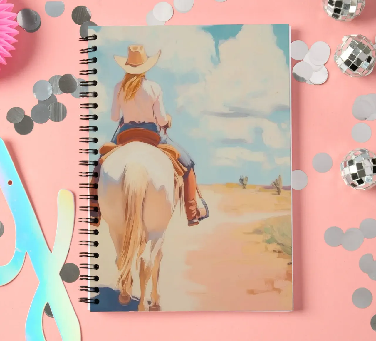 Western Desert Horseback Ride spiral notebook by Melloi Art Print