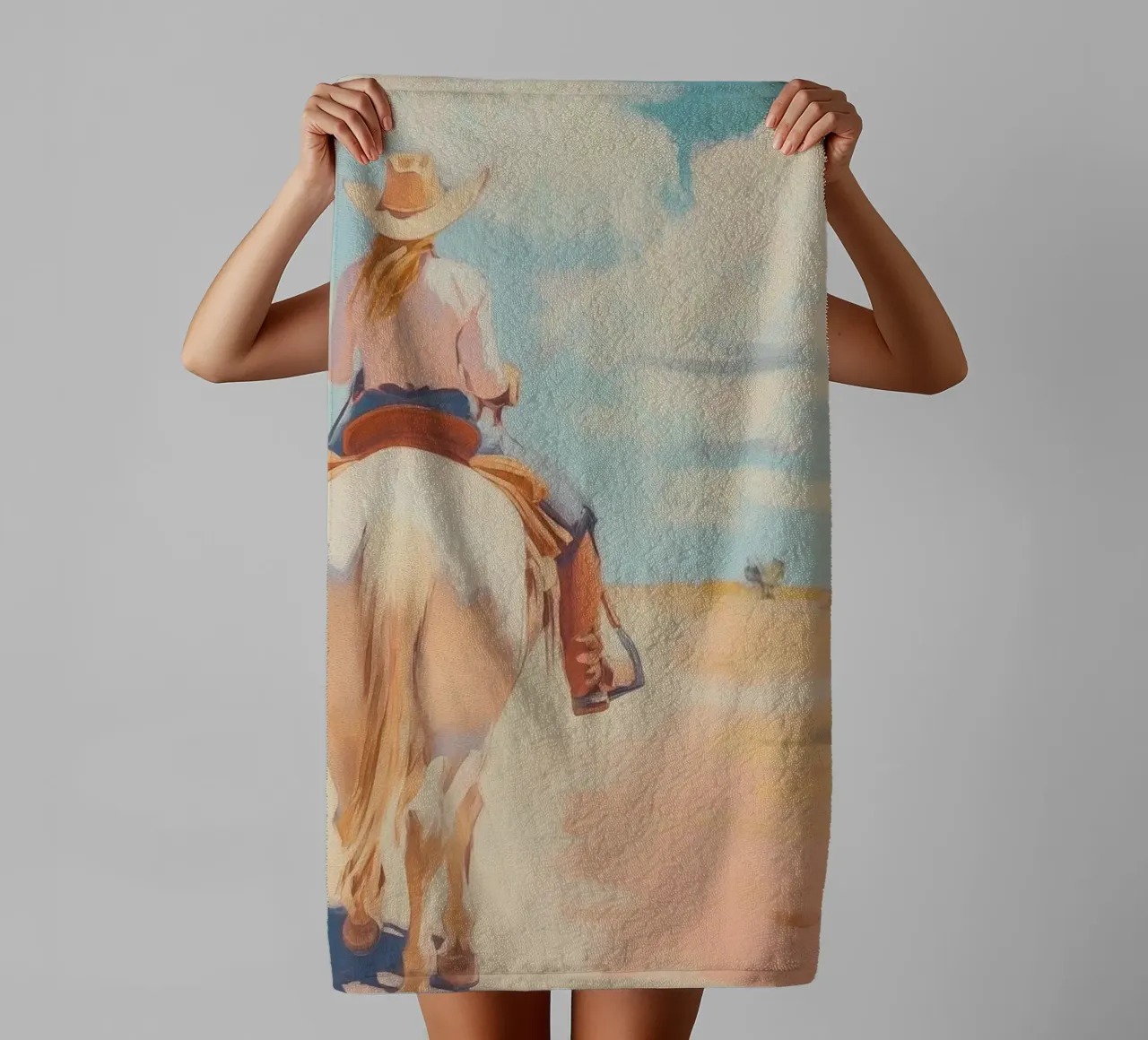 Cavalcata nel deserto occidentale asciugamano da bagno da Melloi Art Print