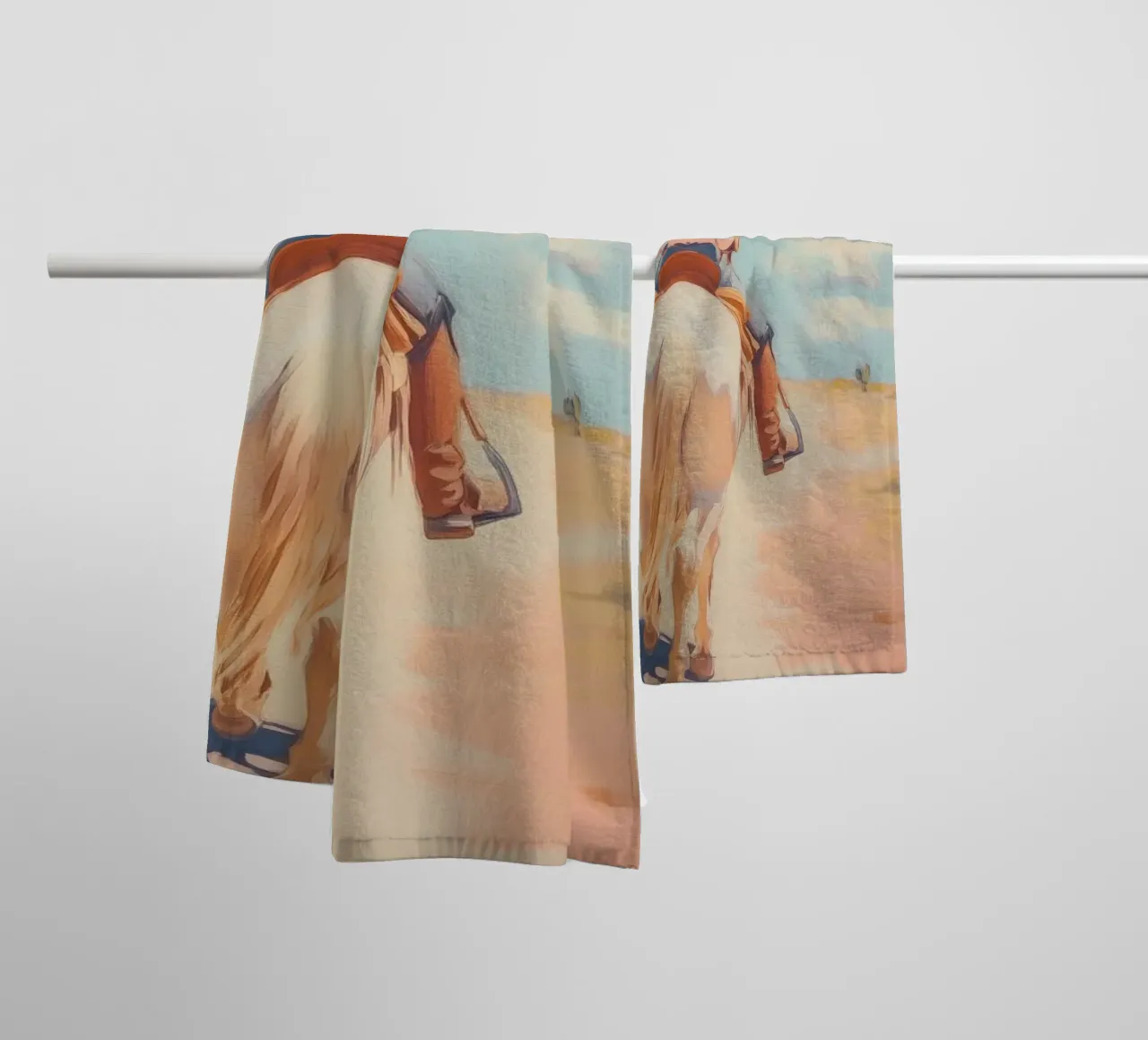 Cavalcata nel deserto occidentale asciugamano da bagno da Melloi Art Print