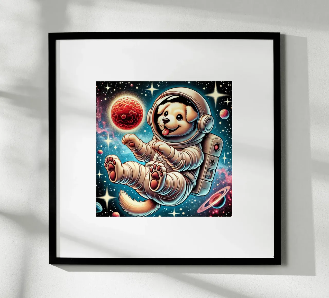 Avventura del cucciolo cosmico poster con telaio in alluminio da FluffyToons
