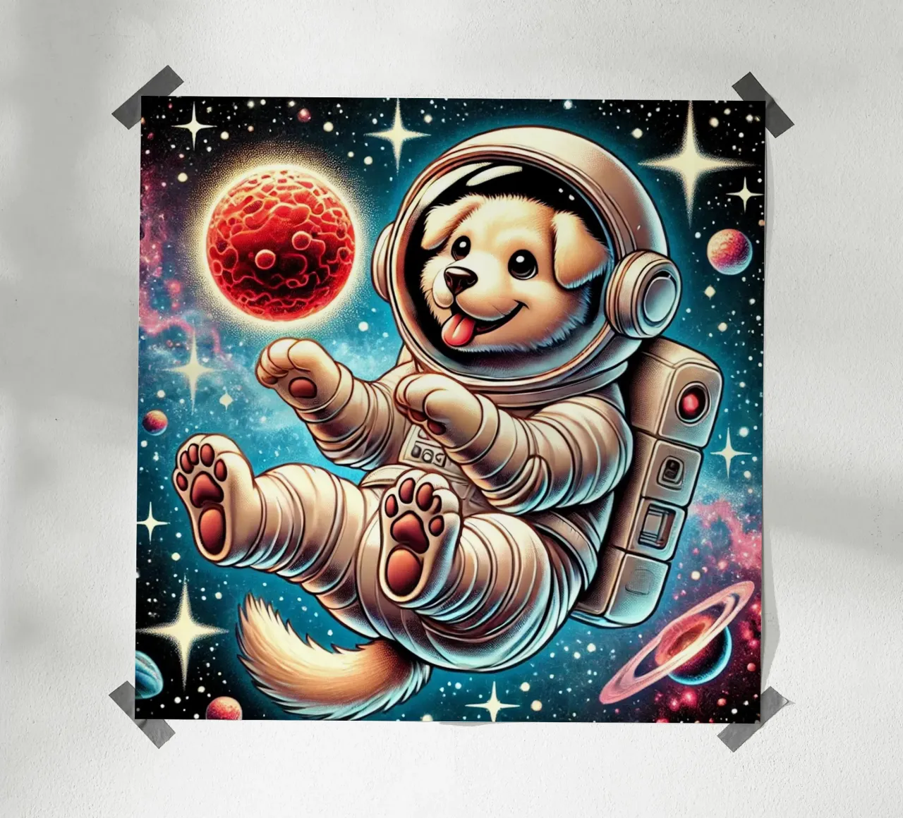 Avventura del cucciolo cosmico poster con telaio in alluminio da FluffyToons