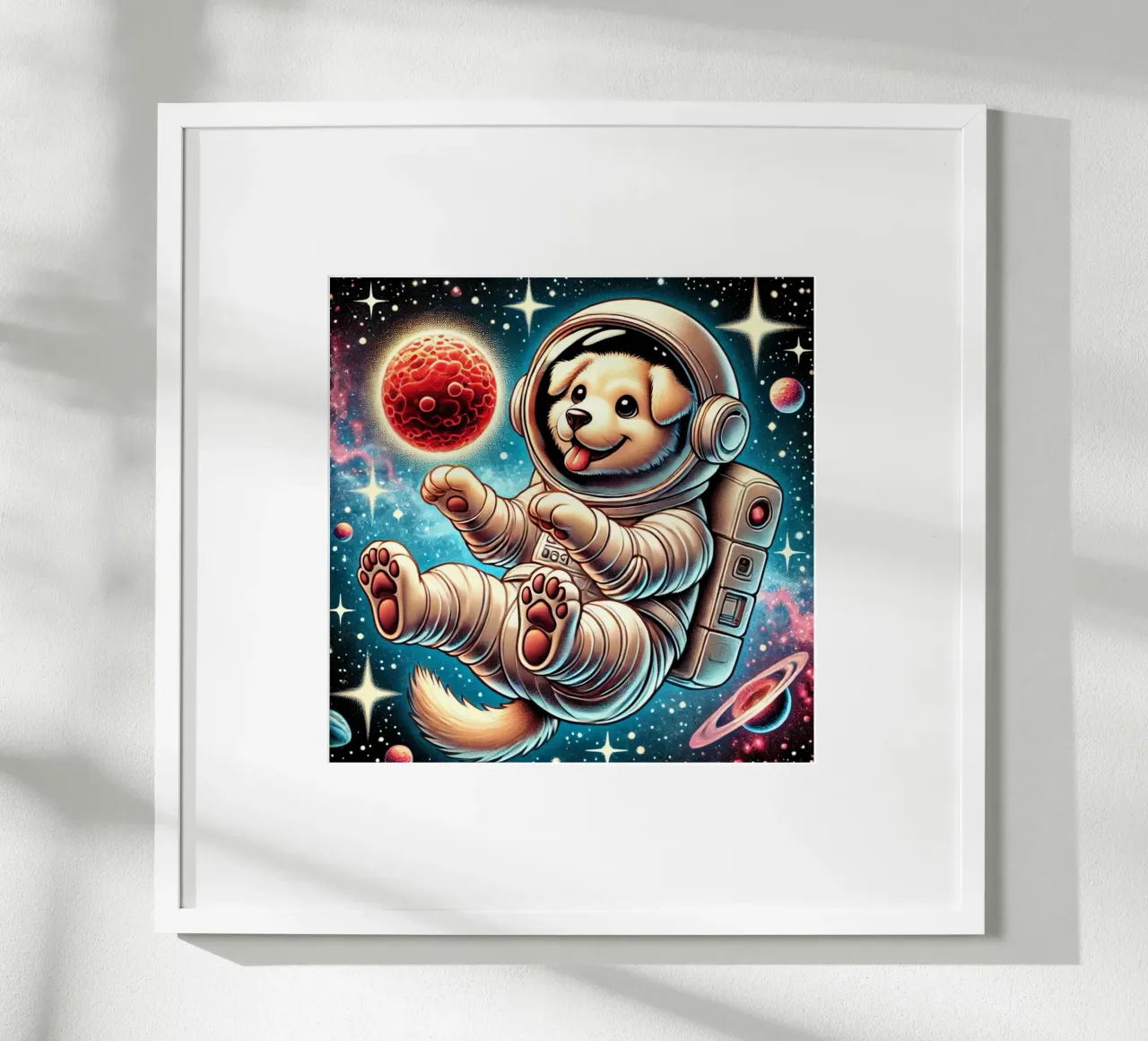 Avventura del cucciolo cosmico poster con telaio in alluminio da FluffyToons