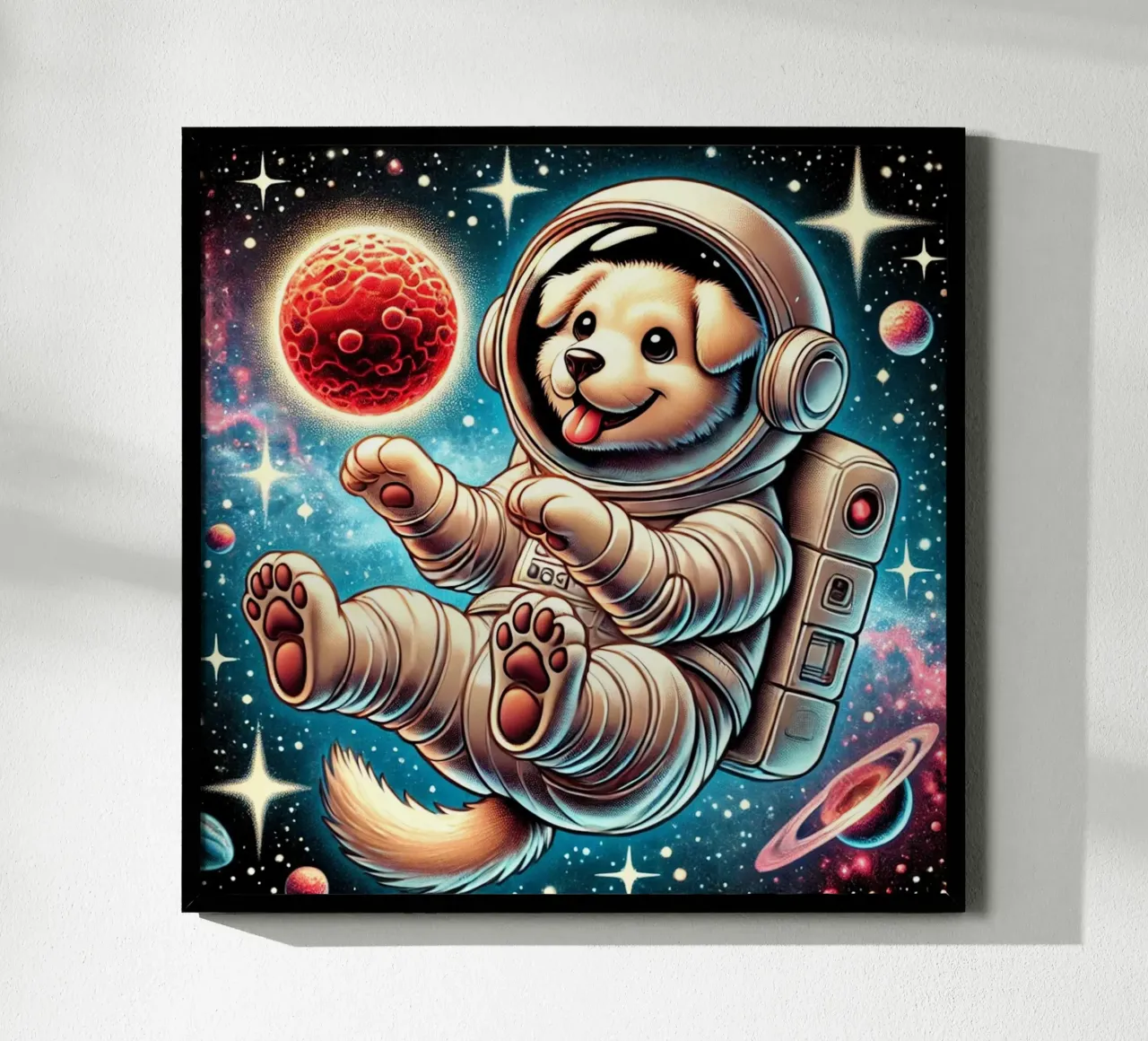 Avventura del cucciolo cosmico poster con telaio in alluminio da FluffyToons