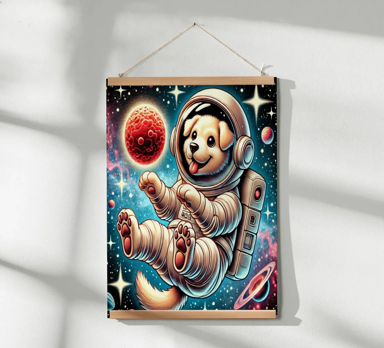 Avventura del cucciolo cosmico poster con telaio in alluminio da FluffyToons