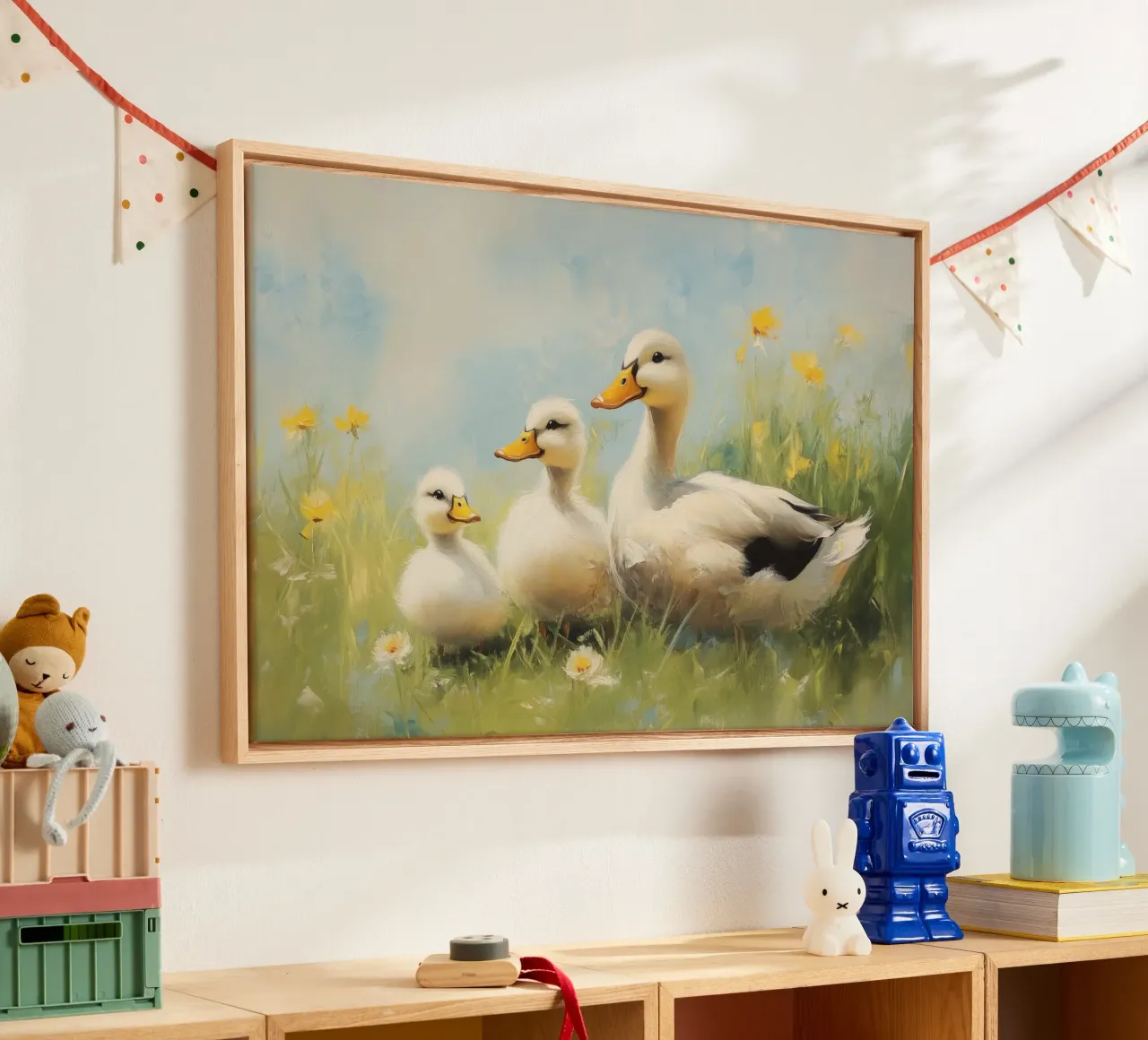 Eenden Family Schilderen canvas met Baklijst van Melloi Art Print