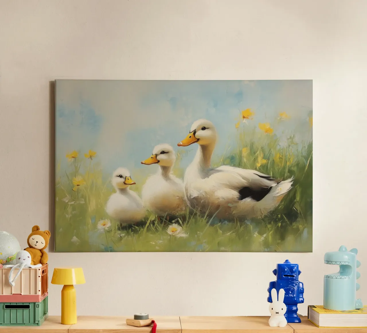 Eenden Family Schilderen canvas met Baklijst van Melloi Art Print