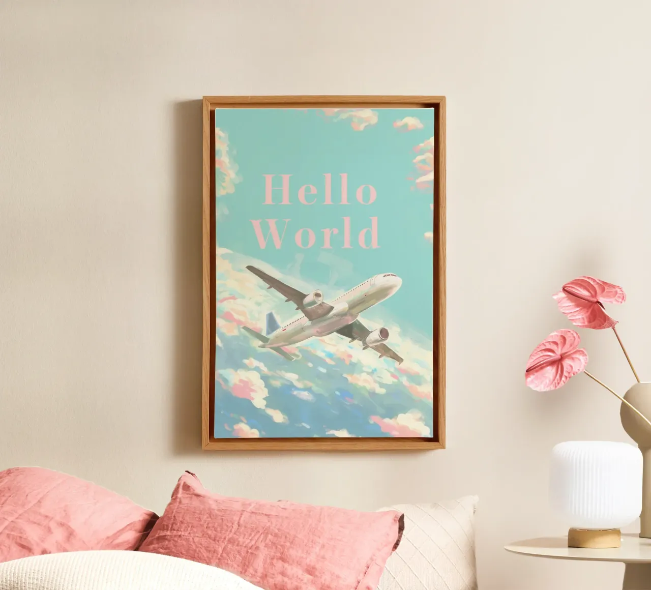 Hello World, enjoy your holiday canvas with Floater frame by Carinaprint