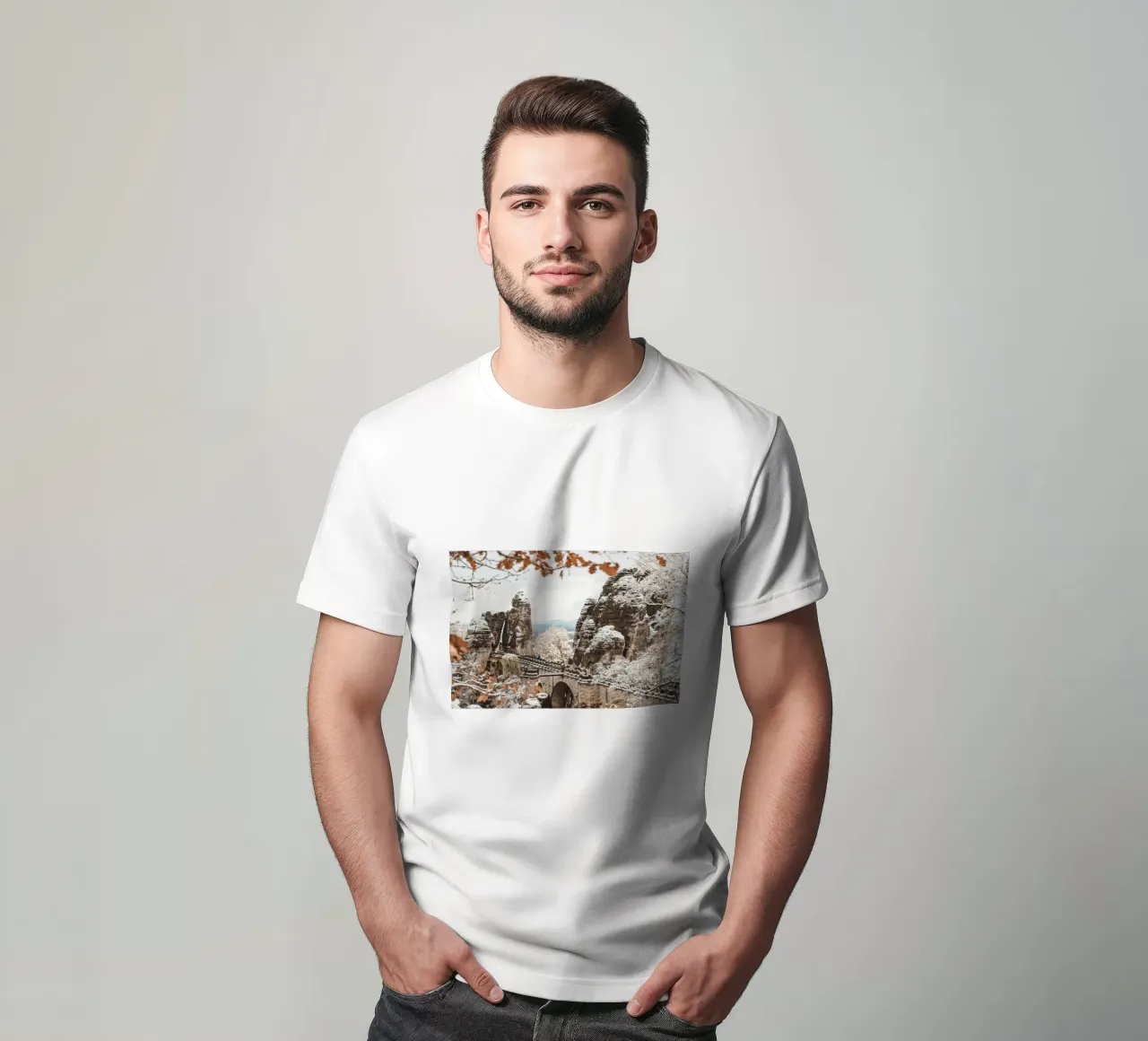 Svizzera sassone, Bastei - Ponte di Bastei in inverno t-shirt da Bold and Retro