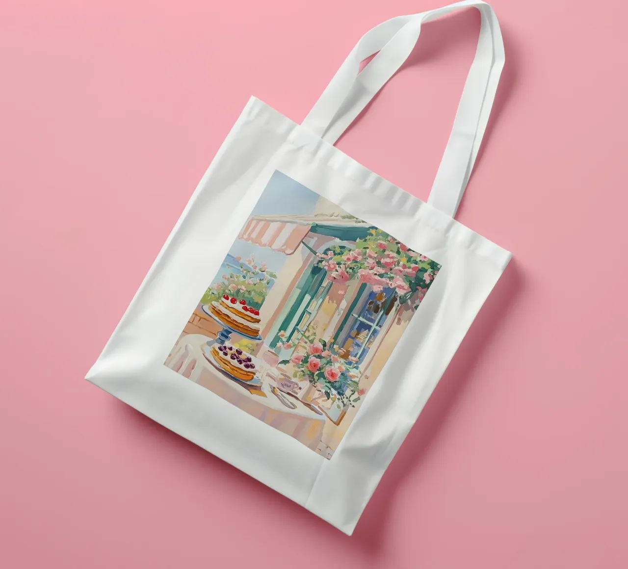 Tavolo da dessert di un caffè francese borsa in juta da Melloi Art Print