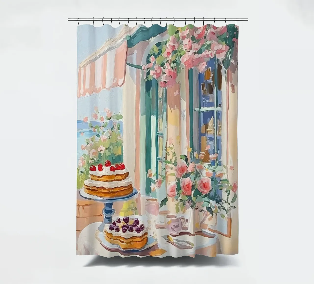 Tavolo da dessert di un caffè francese tenda da doccia da Melloi Art Print