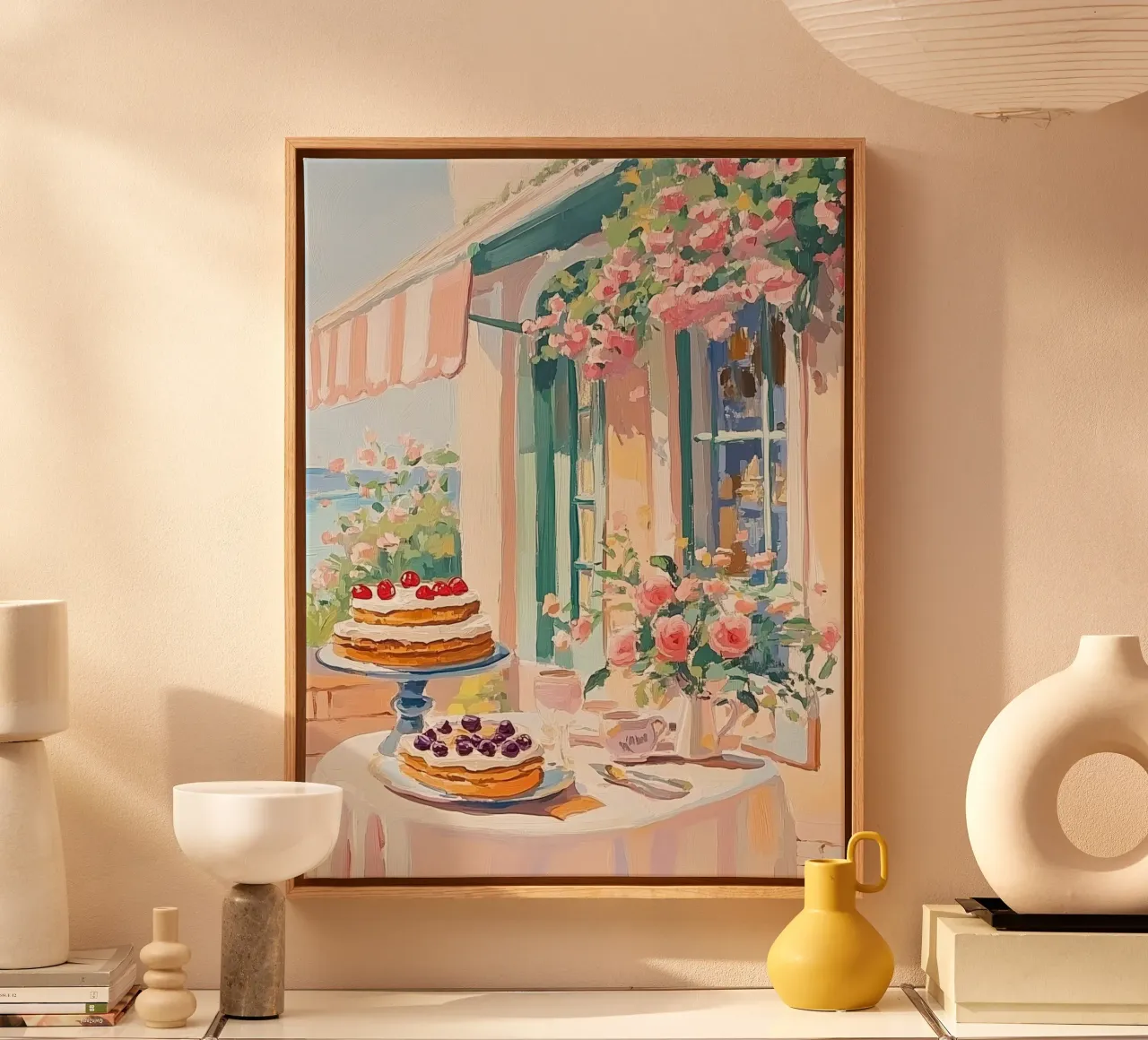 Tavolo da dessert di un caffè francese tela con Cornice a cassetta da Melloi Art Print
