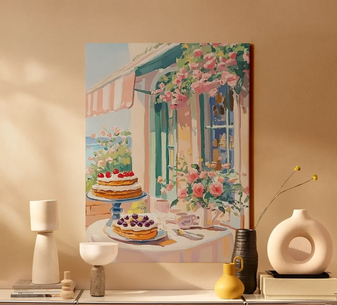 Tavolo da dessert di un caffè francese tela con Cornice a cassetta da Melloi Art Print