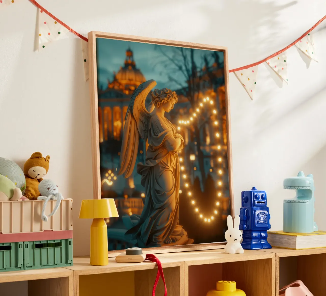 Angelo di Natale con luci fiabesche tela con Cornice a cassetta da Autofocus