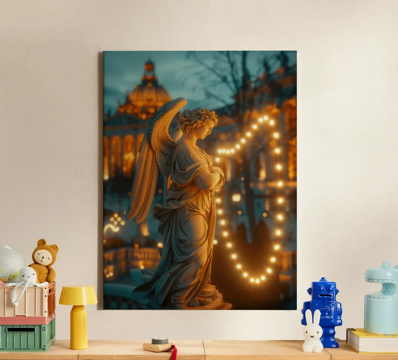 Angelo di Natale con luci fiabesche tela con Cornice a cassetta da Autofocus