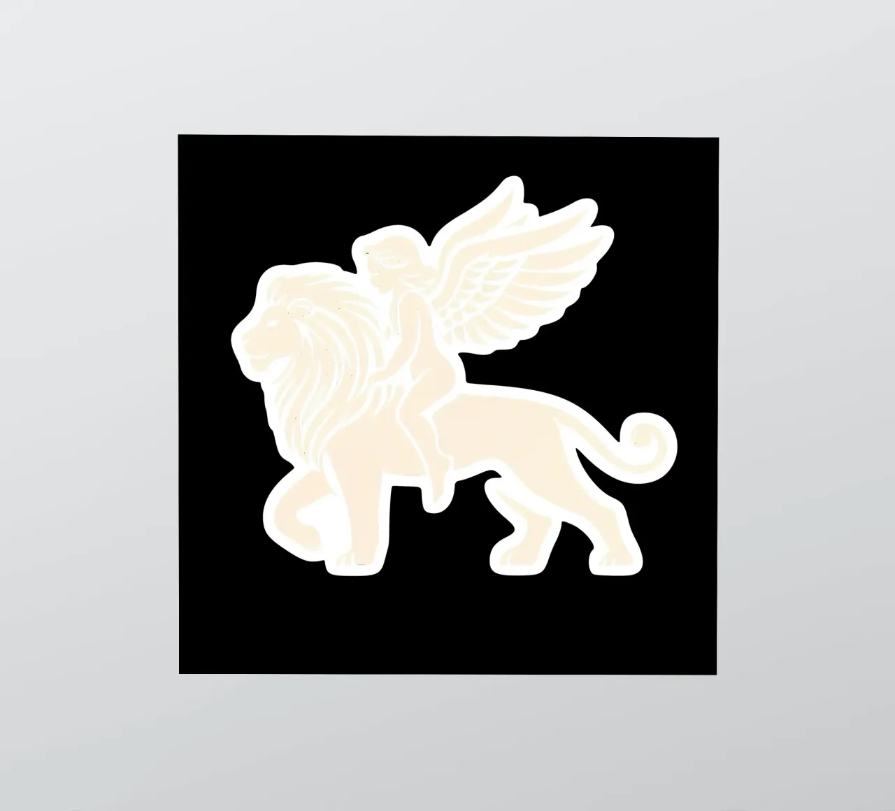 Stylised angel riding a lion sticker by Autofocus