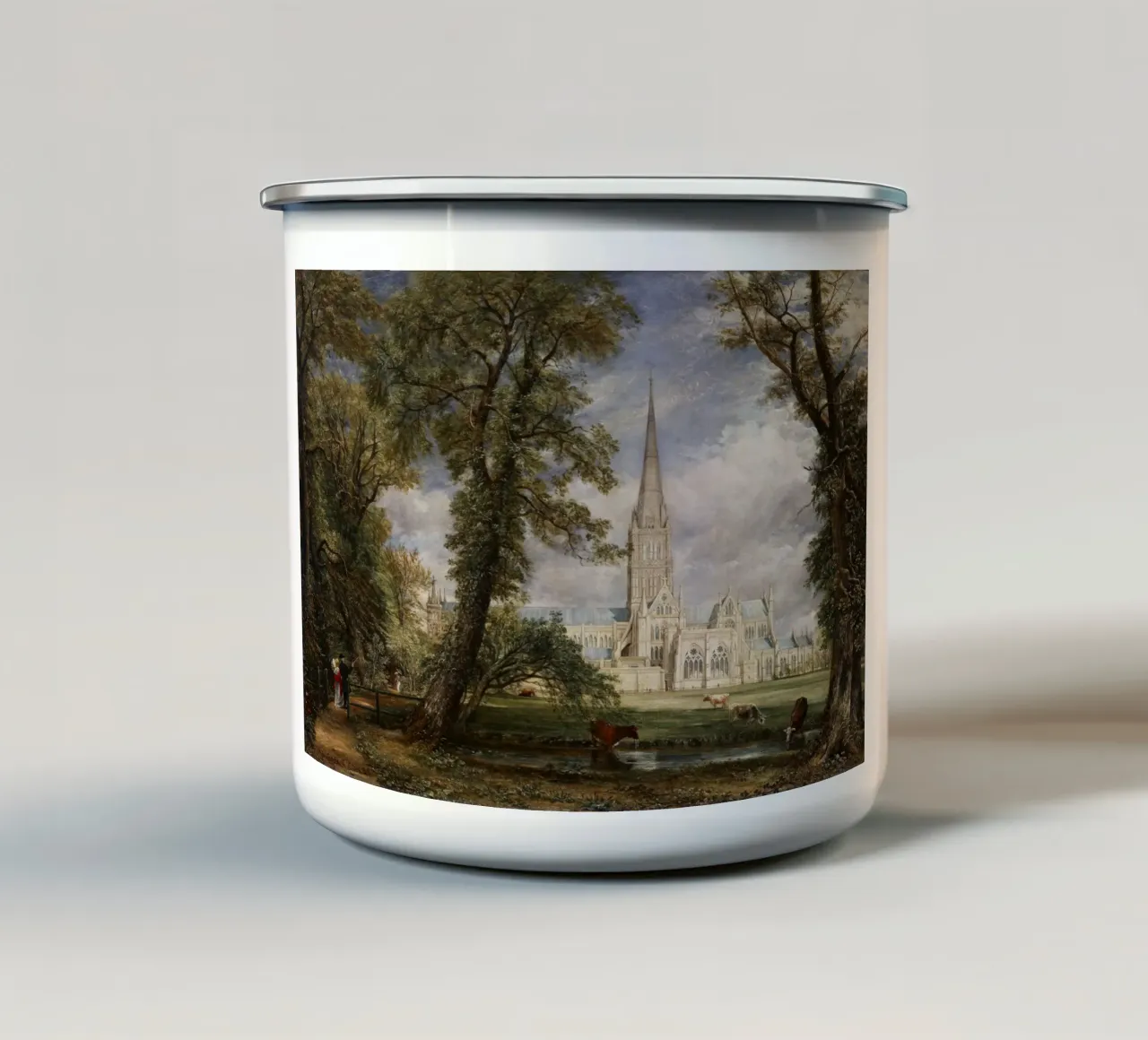 John Constable - Cattedrale di Salisbury dal Giardino dei Vescovi tazza in smalto da William Store