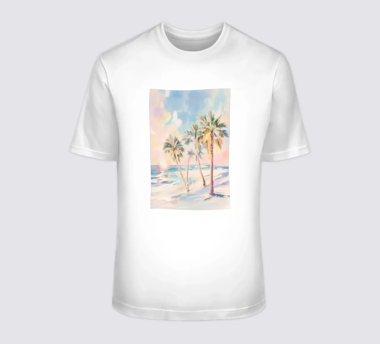 Sunset Beach Coconut Tree t-shirt by Melloi Art Print