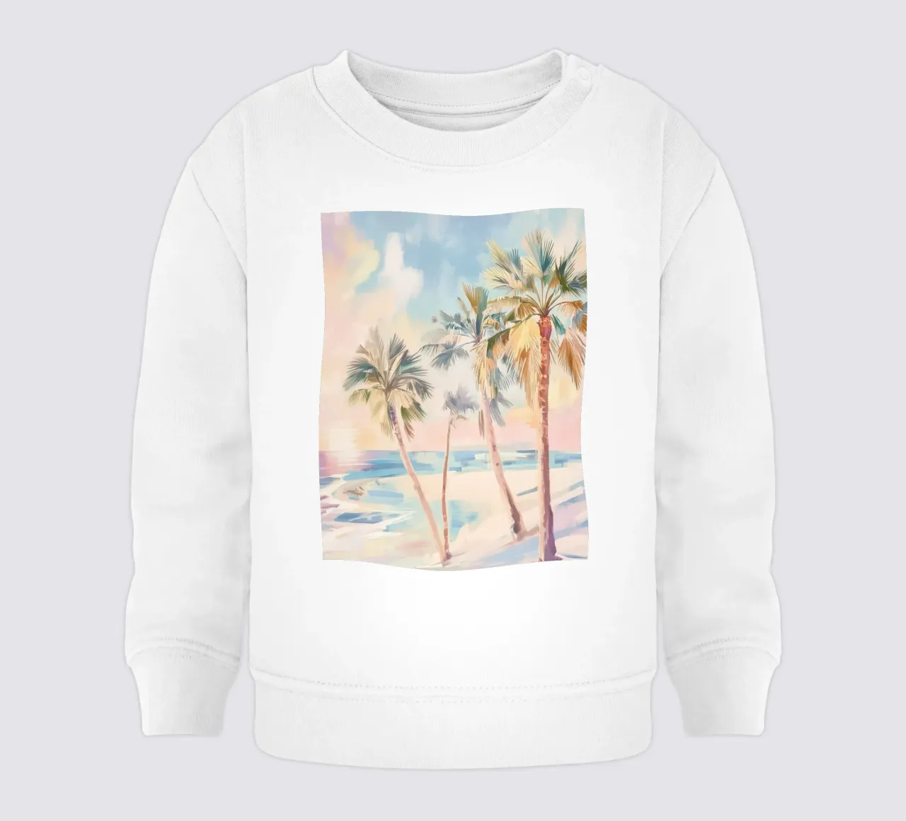 Albero di cocco della spiaggia del tramonto felpa neonato da Melloi Art Print