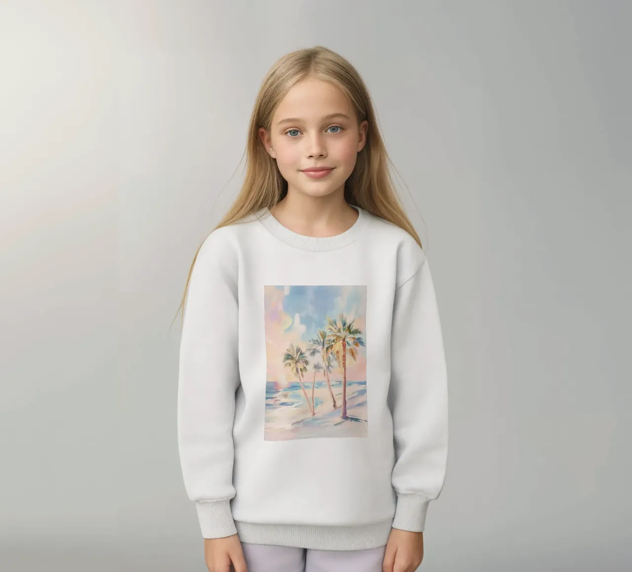 Albero di cocco della spiaggia del tramonto felpa bambino da Melloi Art Print