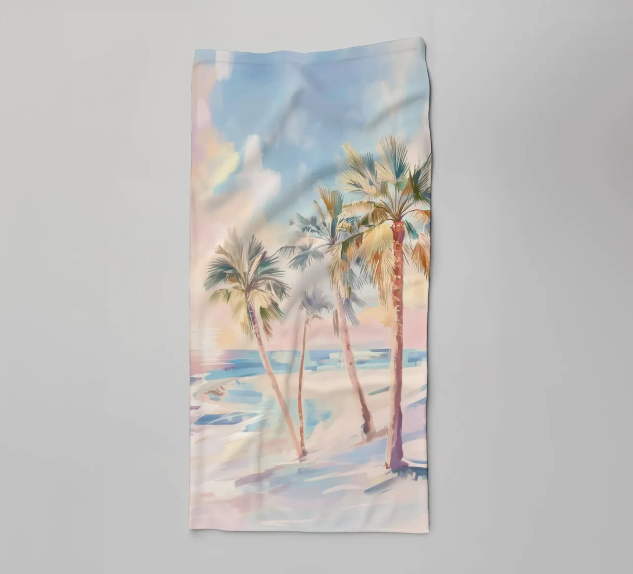 Sunset Beach Coconut Tree towel by Melloi Art Print