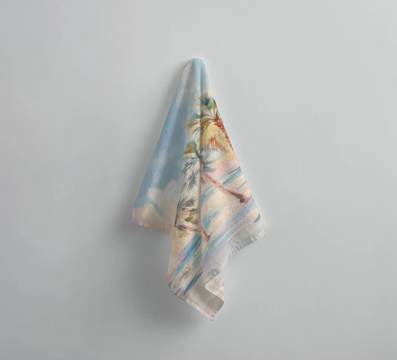 Sunset Beach Coconut Tree towel by Melloi Art Print