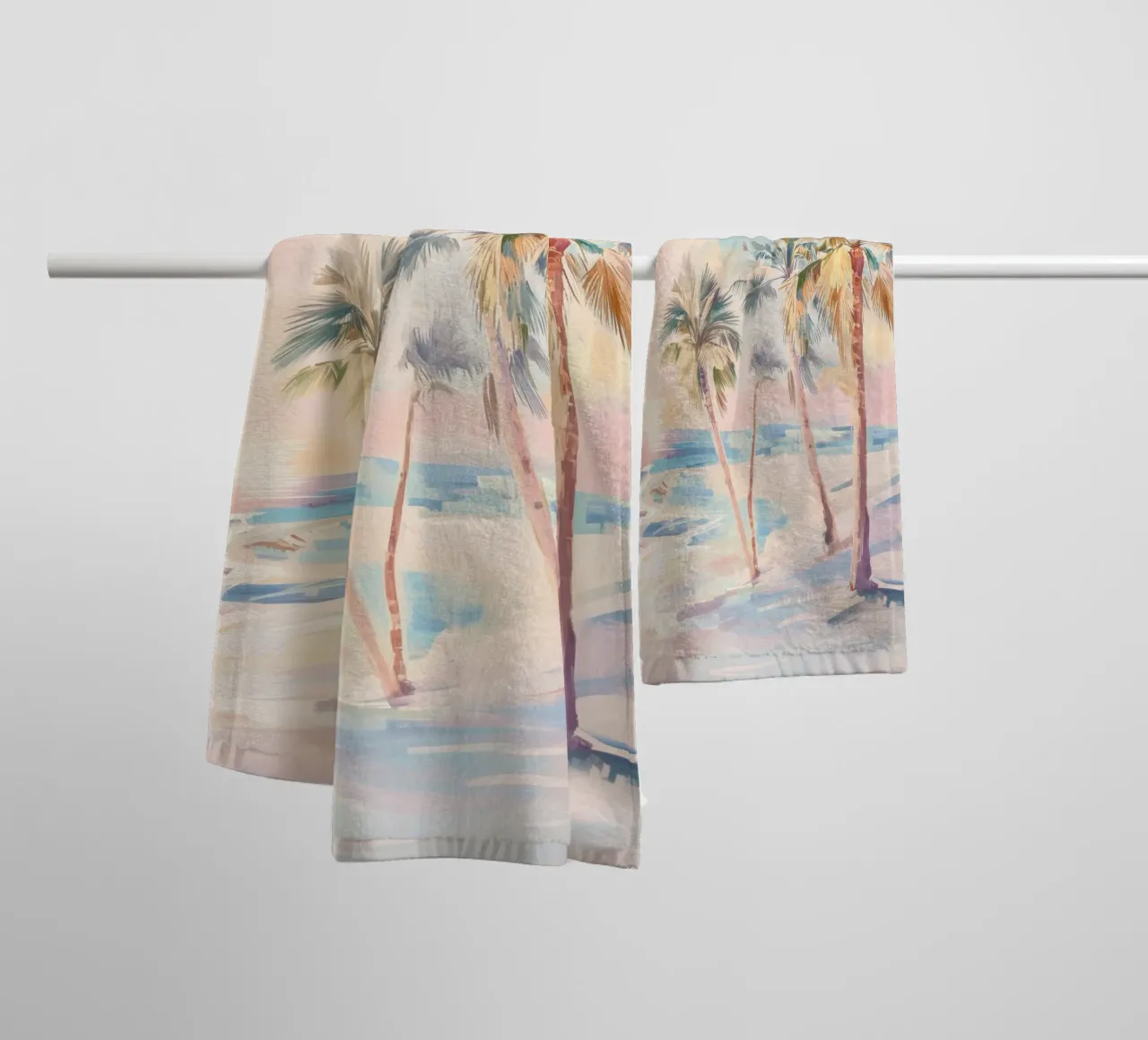 Sunset Beach Coconut Tree towel by Melloi Art Print