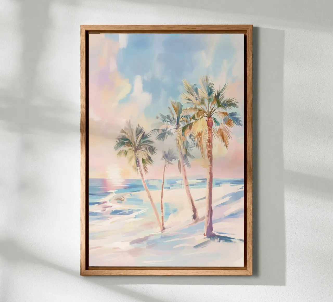 Albero di cocco della spiaggia del tramonto alluminio dibond da Melloi Art Print