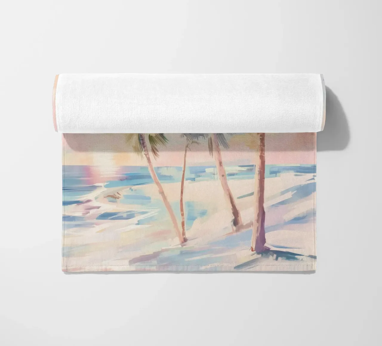 Albero di cocco della spiaggia del tramonto telo mare da Melloi Art Print