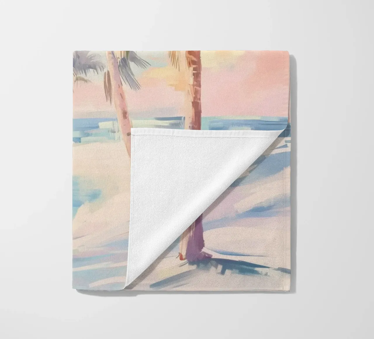 Albero di cocco della spiaggia del tramonto telo mare da Melloi Art Print