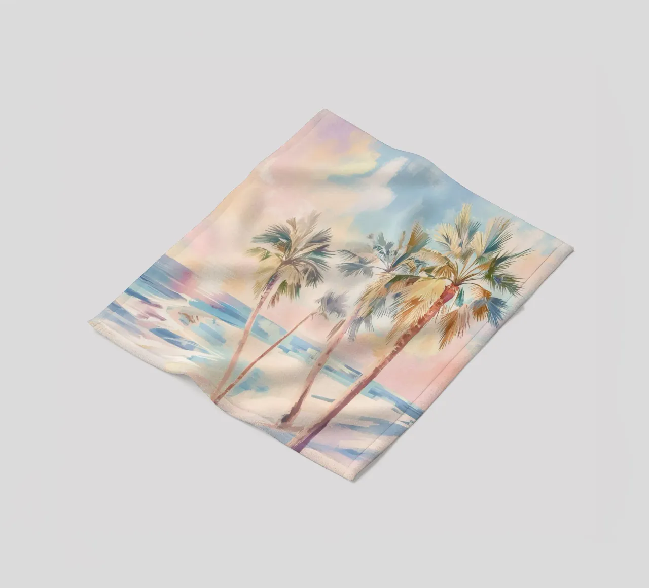 Albero di cocco della spiaggia del tramonto coperta in pile da Melloi Art Print