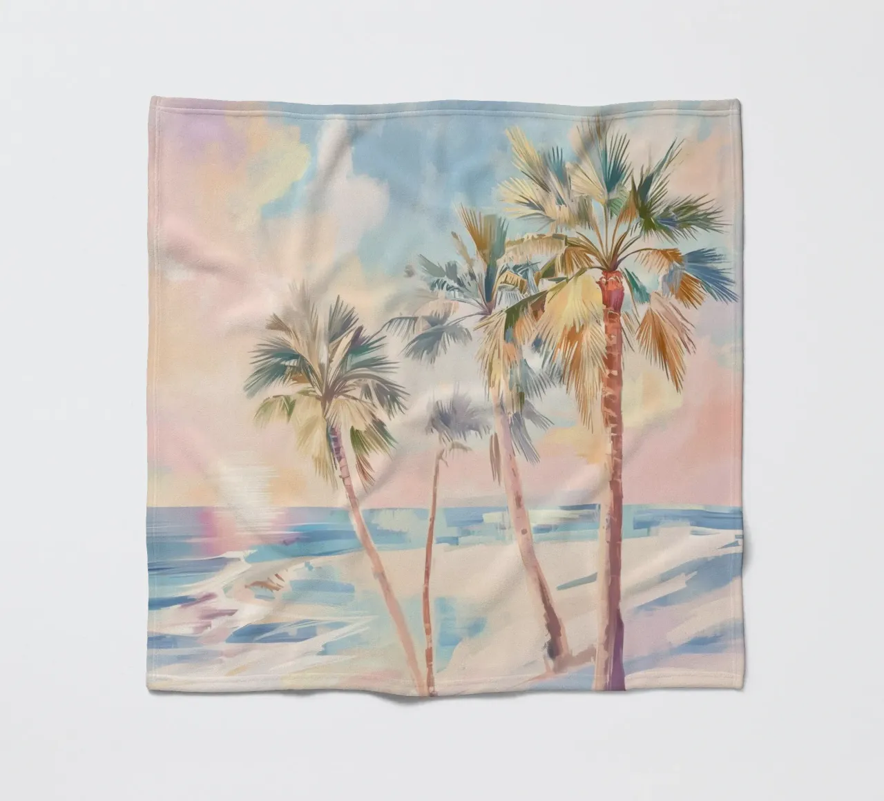 Albero di cocco della spiaggia del tramonto coperta in pile da Melloi Art Print
