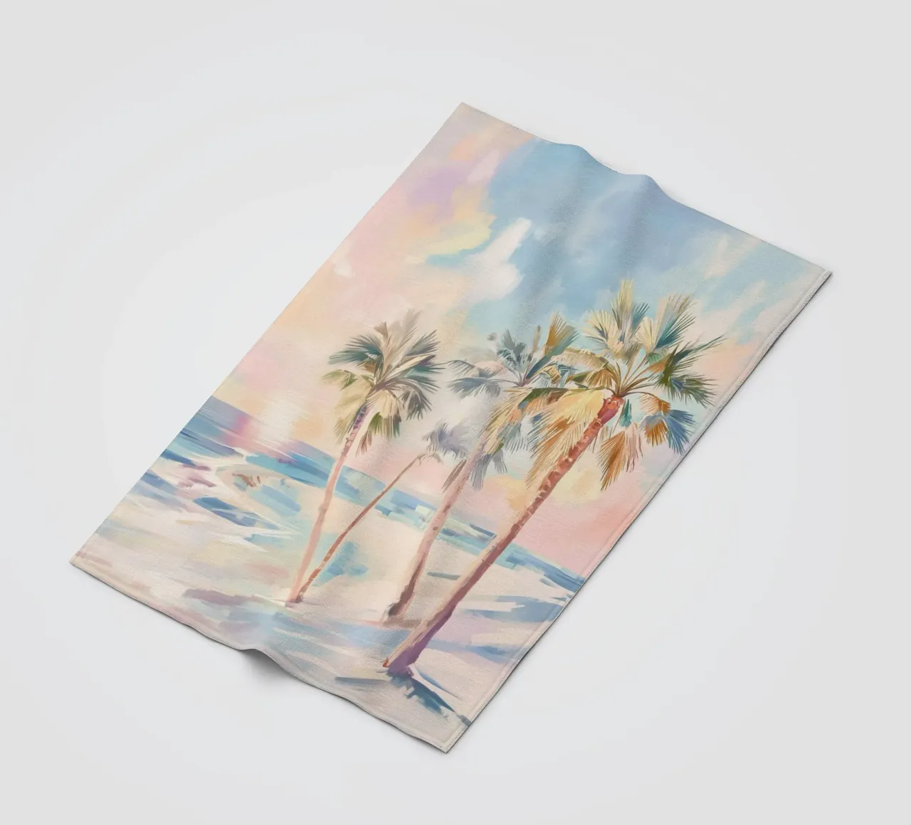 Albero di cocco della spiaggia del tramonto coperta in pile da Melloi Art Print