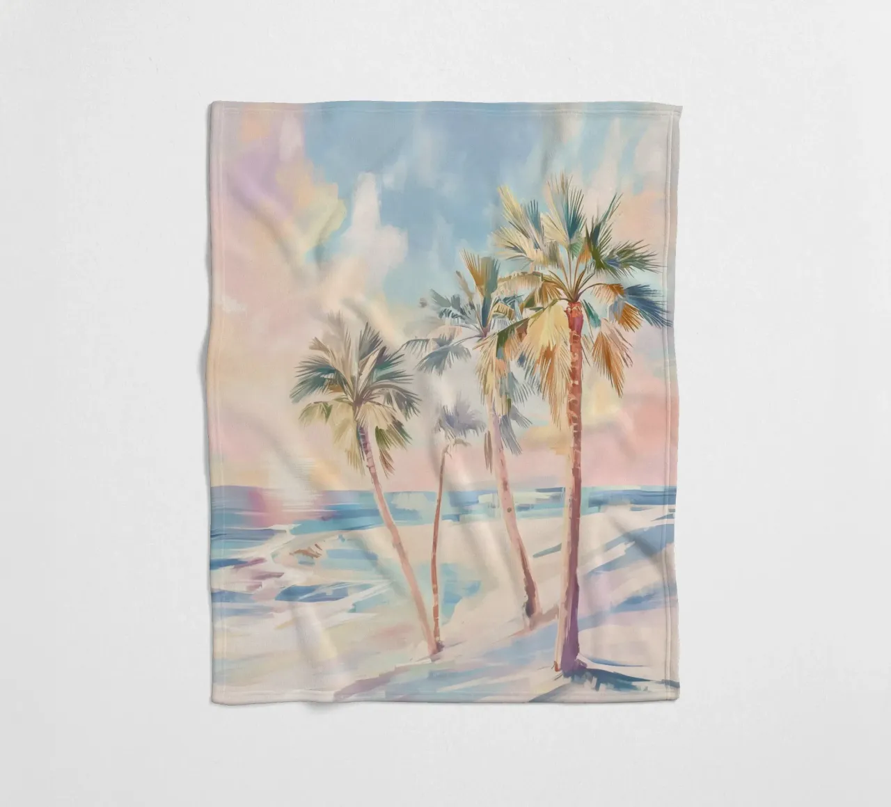 Albero di cocco della spiaggia del tramonto coperta in pile da Melloi Art Print