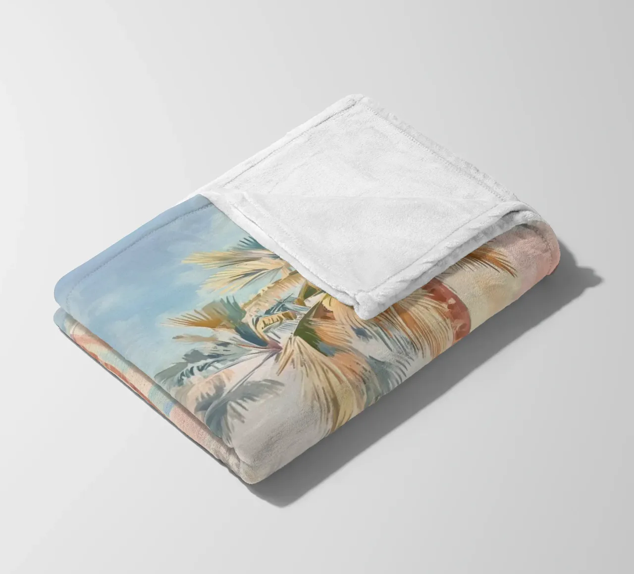Albero di cocco della spiaggia del tramonto coperta in pile da Melloi Art Print