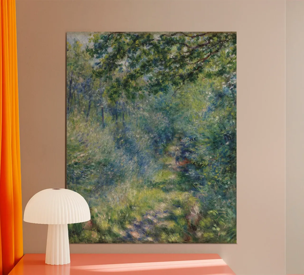 Pierre-Auguste Renoir Sentier dans le bois, sentiero nel bosco poster con telaio in plastica da William Store