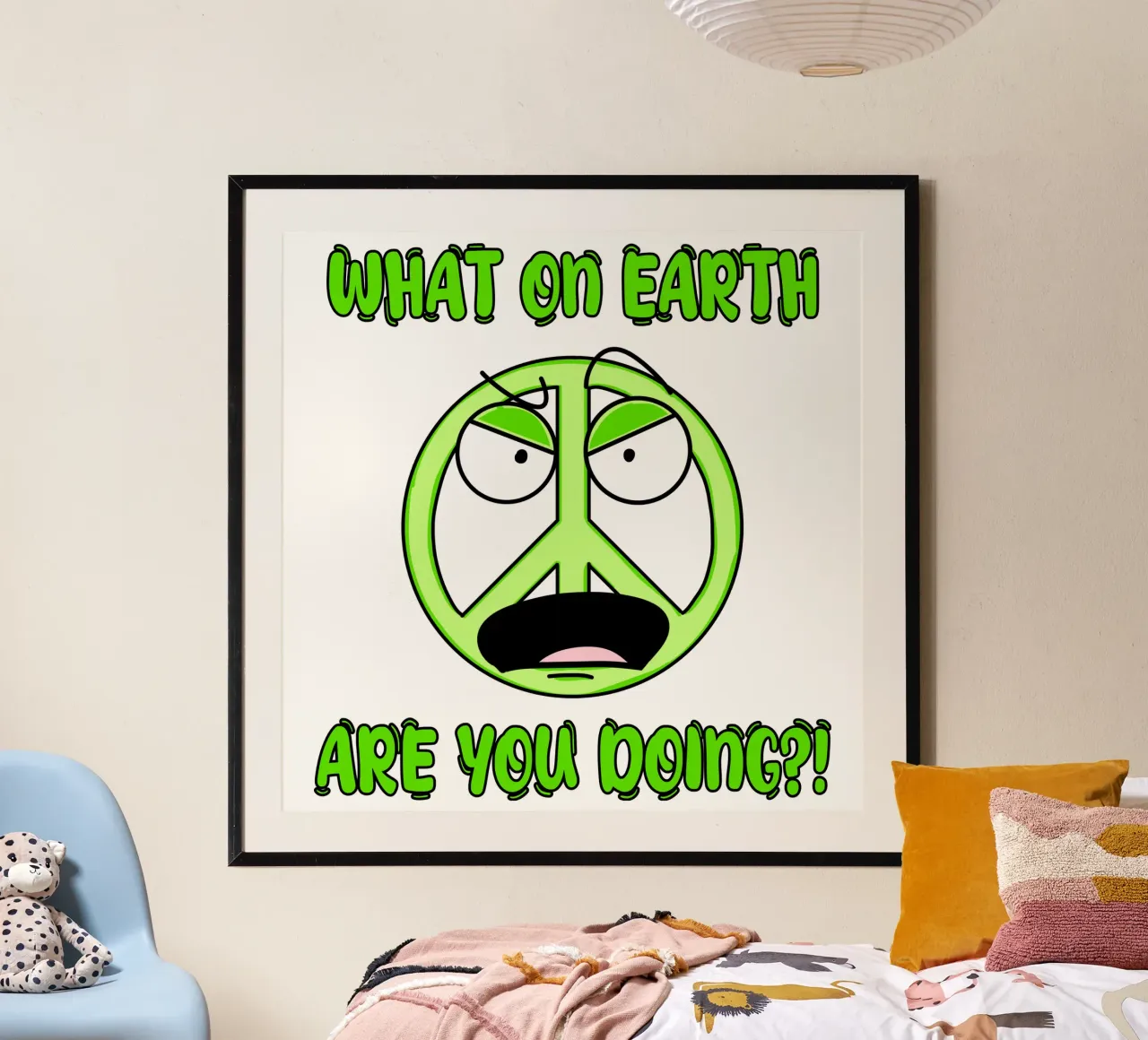 Cartone animato con sarcasmo sul segno della pace poster con telaio in plastica da sillyindustries