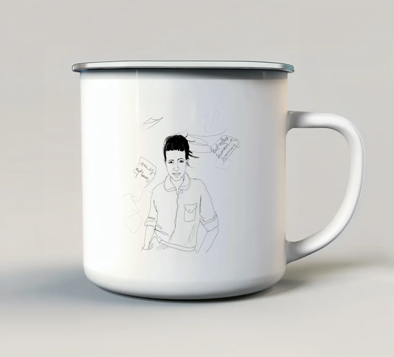 Simone De Beauvoir Sketch tazza in smalto da Christina Heitmann
