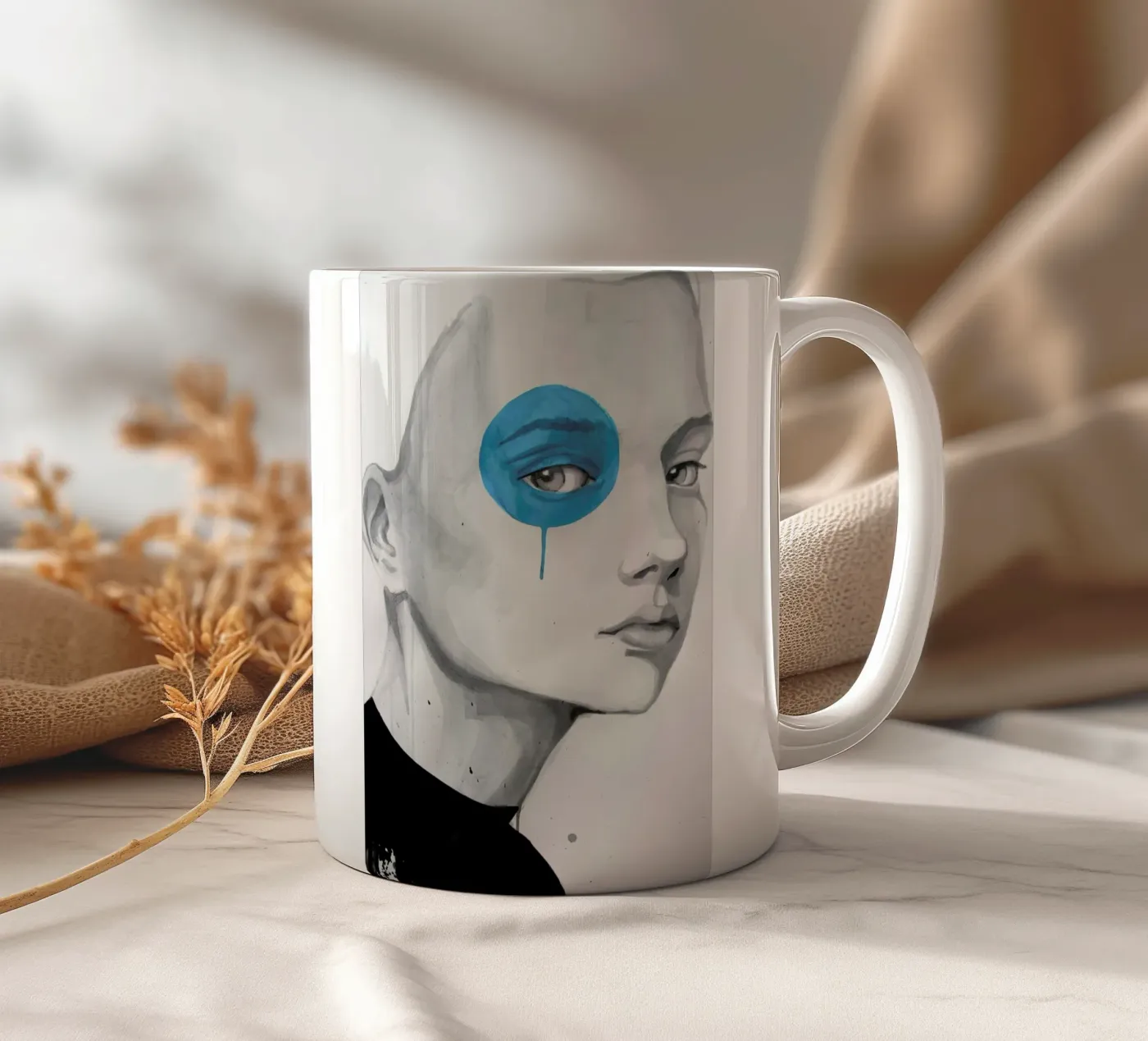 Blue Dot ceramic mug by Rebekka