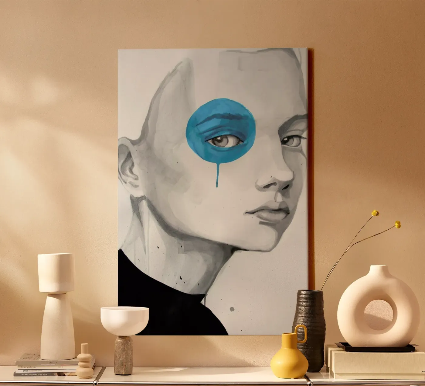 Blue Dot canvas by Rebekka